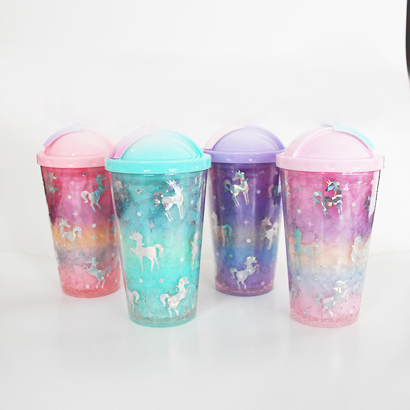 Unicorn crushed ice cup Straw water cup