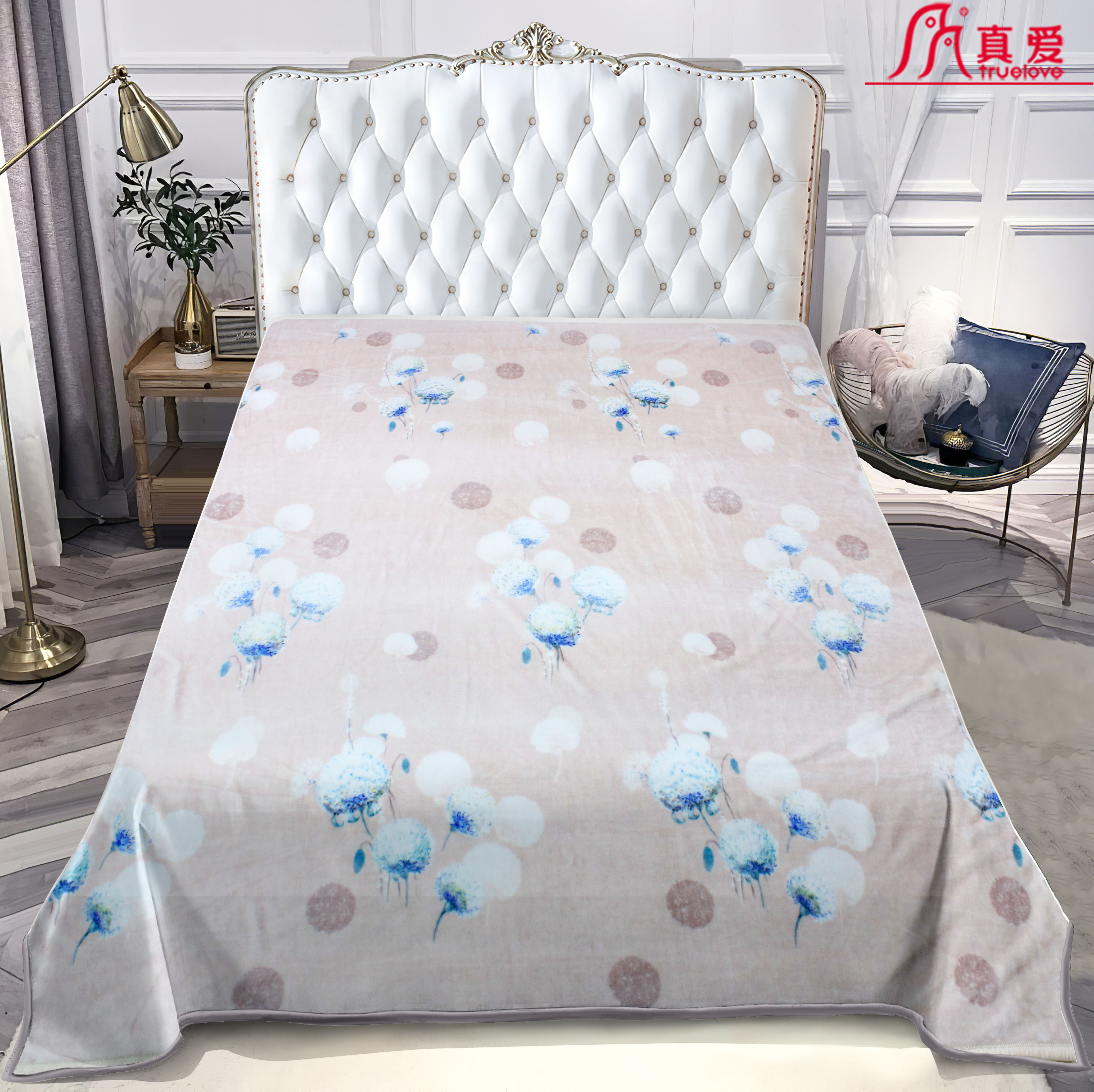 数码印花毛毯法兰绒拉舍尔毯子床上用精美印花毛毯