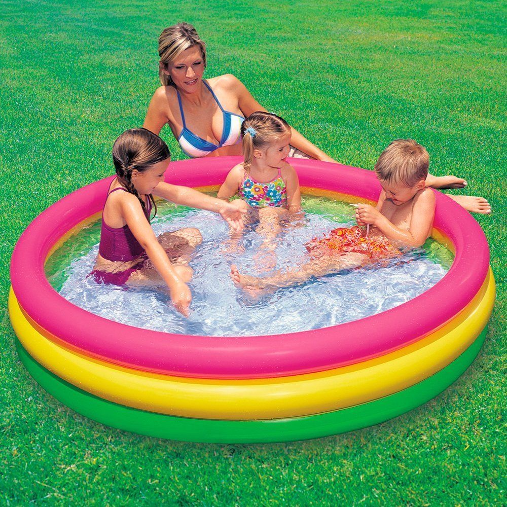 INTEX 58924 Fluorescent three-ring inflatable Water Pool for home children's swimming, Large baby water spray play pool details Picture