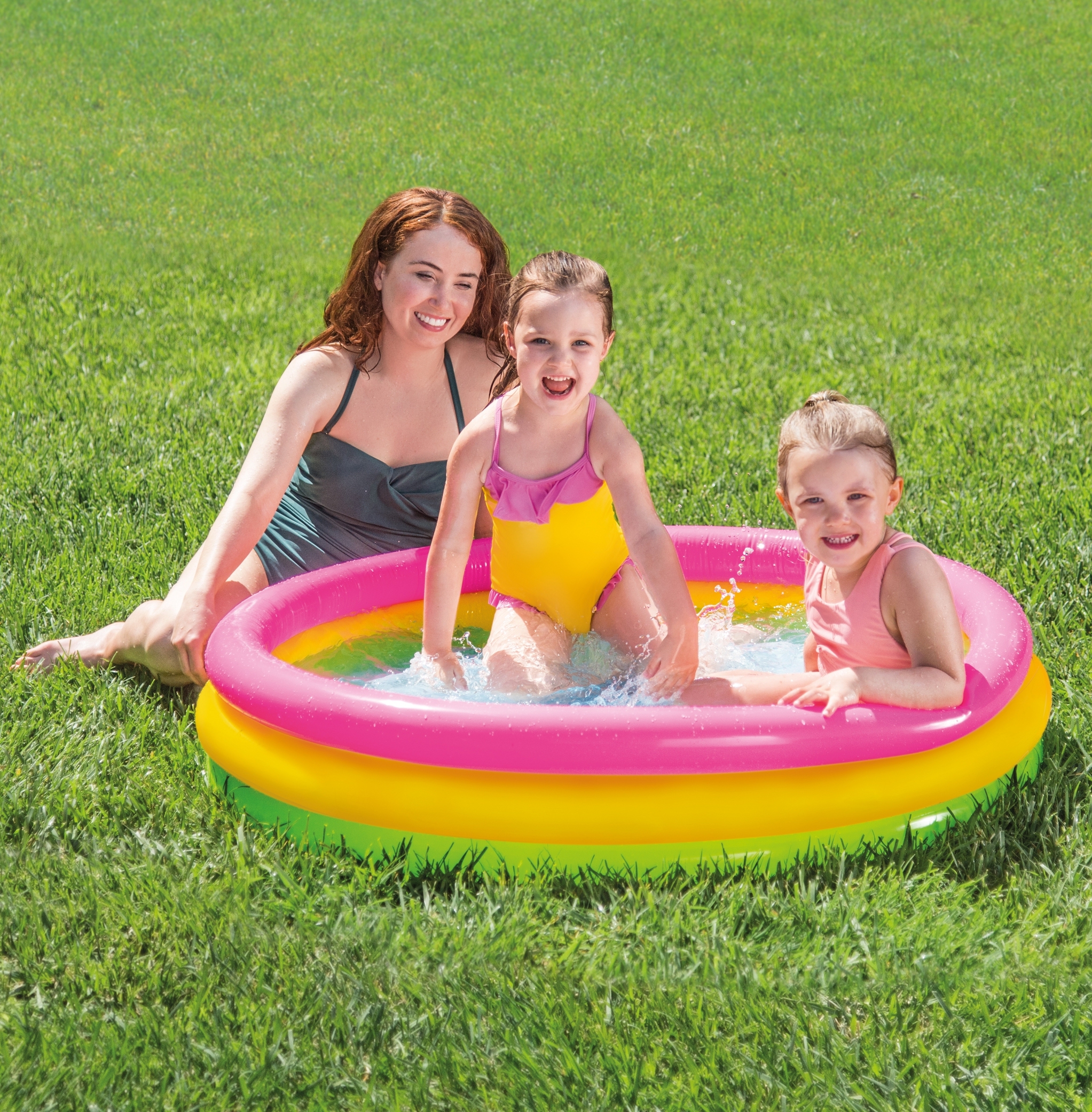 INTEX 58924 Fluorescent three-ring inflatable Water Pool for home children's swimming, Large baby water spray play pool