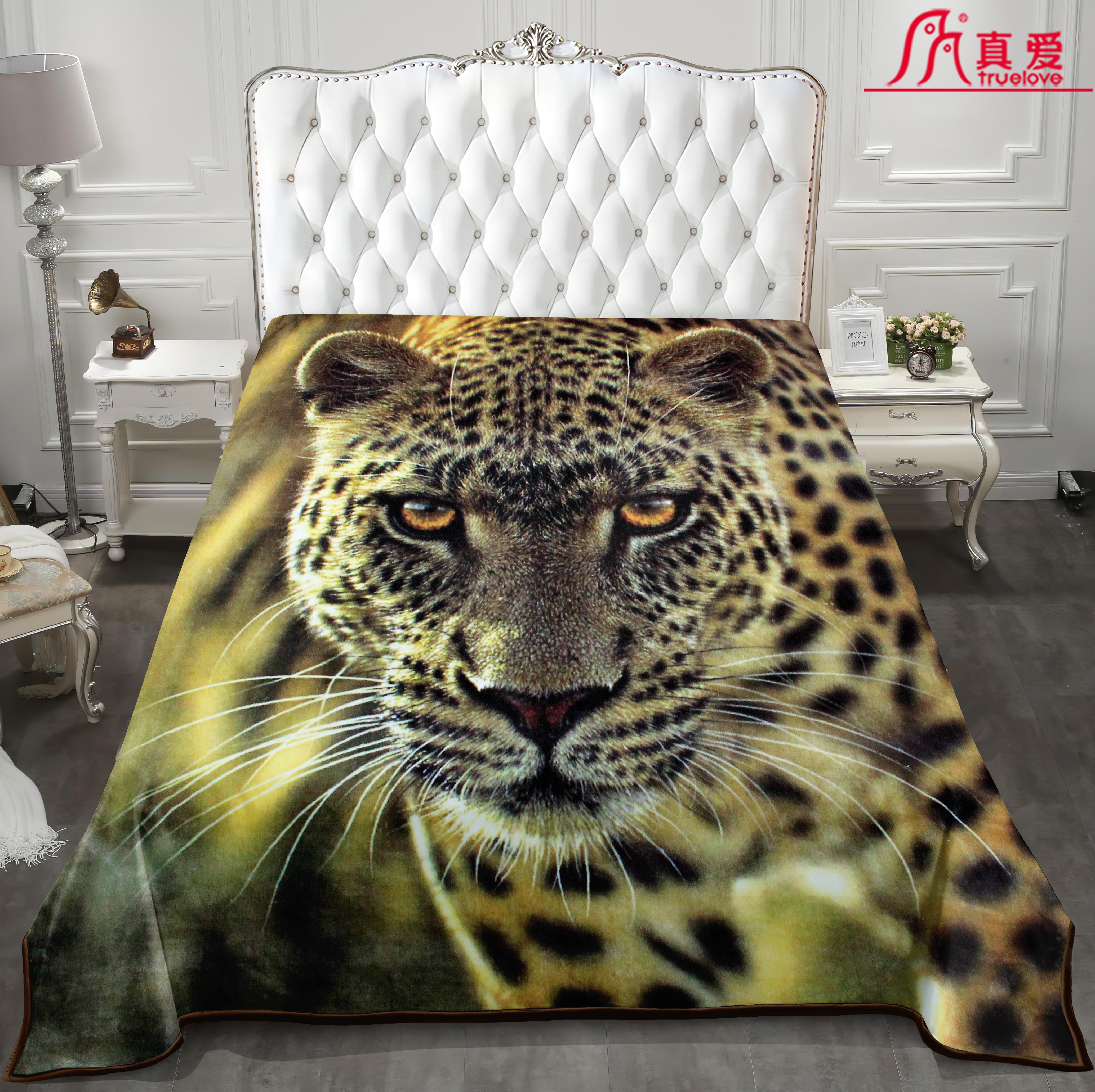 数码印花毛毯法兰绒拉舍尔毯子床上用精美印花仿真动物毛毯