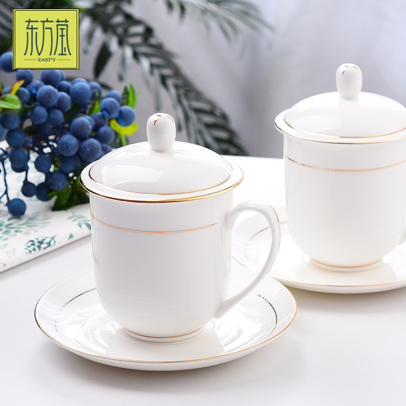 High-end ceramic cups, bone China cups, office cups, household cups, conference lid cups, hotel water cups, simple large-capacity tea cups, gift options, customizable trademark patterns Item Picture