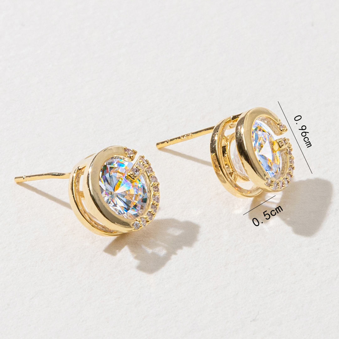 Xuhui brand exquisite and light luxury copper plated with real gold and zircon inlaid 925 silver needle small fragrance style fashionable and elegant stud earrings details Picture