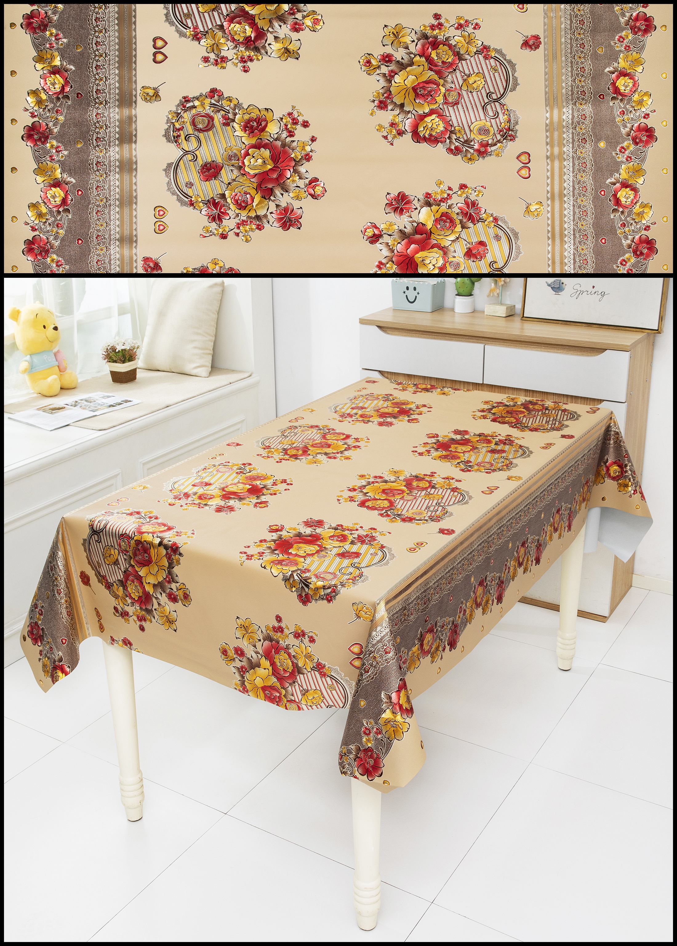 PVC桌布 防油防烫加厚印花复合塑料防水桌布波浪花边茶几台布桌布29