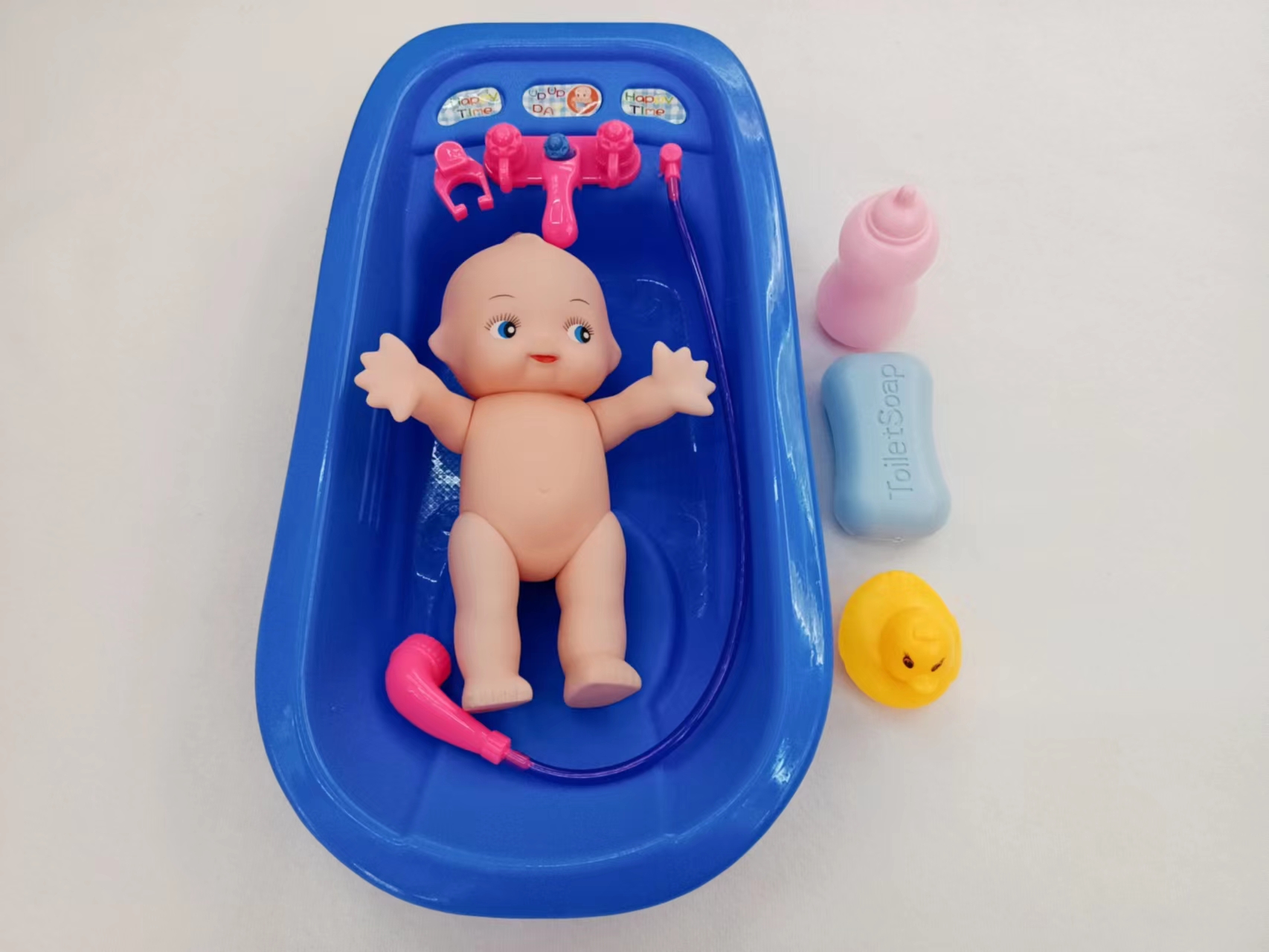 大号澡盆娃娃宝宝洗澡戏水过家家玩具新款好看浴盆带公仔澡盆婴儿水上洗澡白底实物图