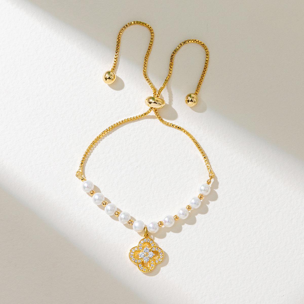 旭晖品牌手链铜镀真金镶锆石四叶草女性时尚手链饰品手链潮流百搭手串手链情侣款