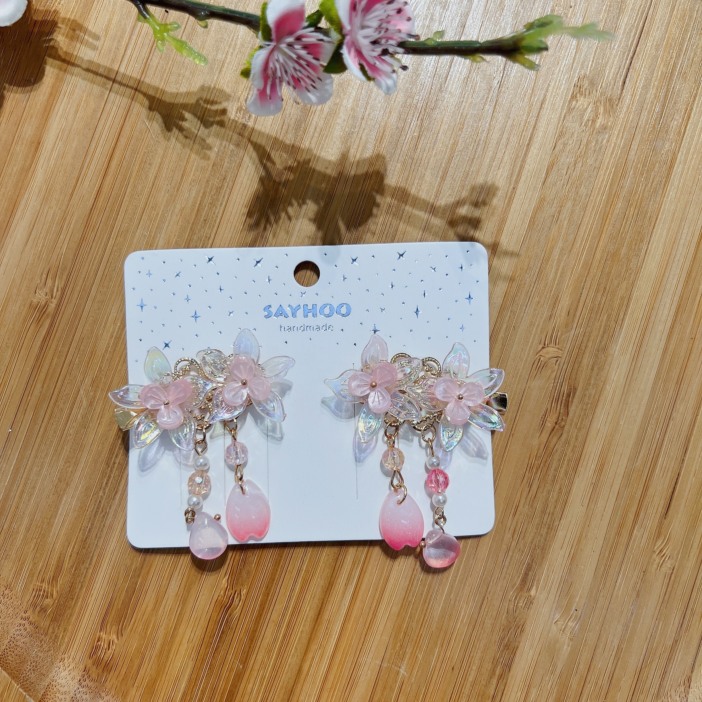 Hairless Hanfu clip - Color-plated double flower pair clip details Picture
