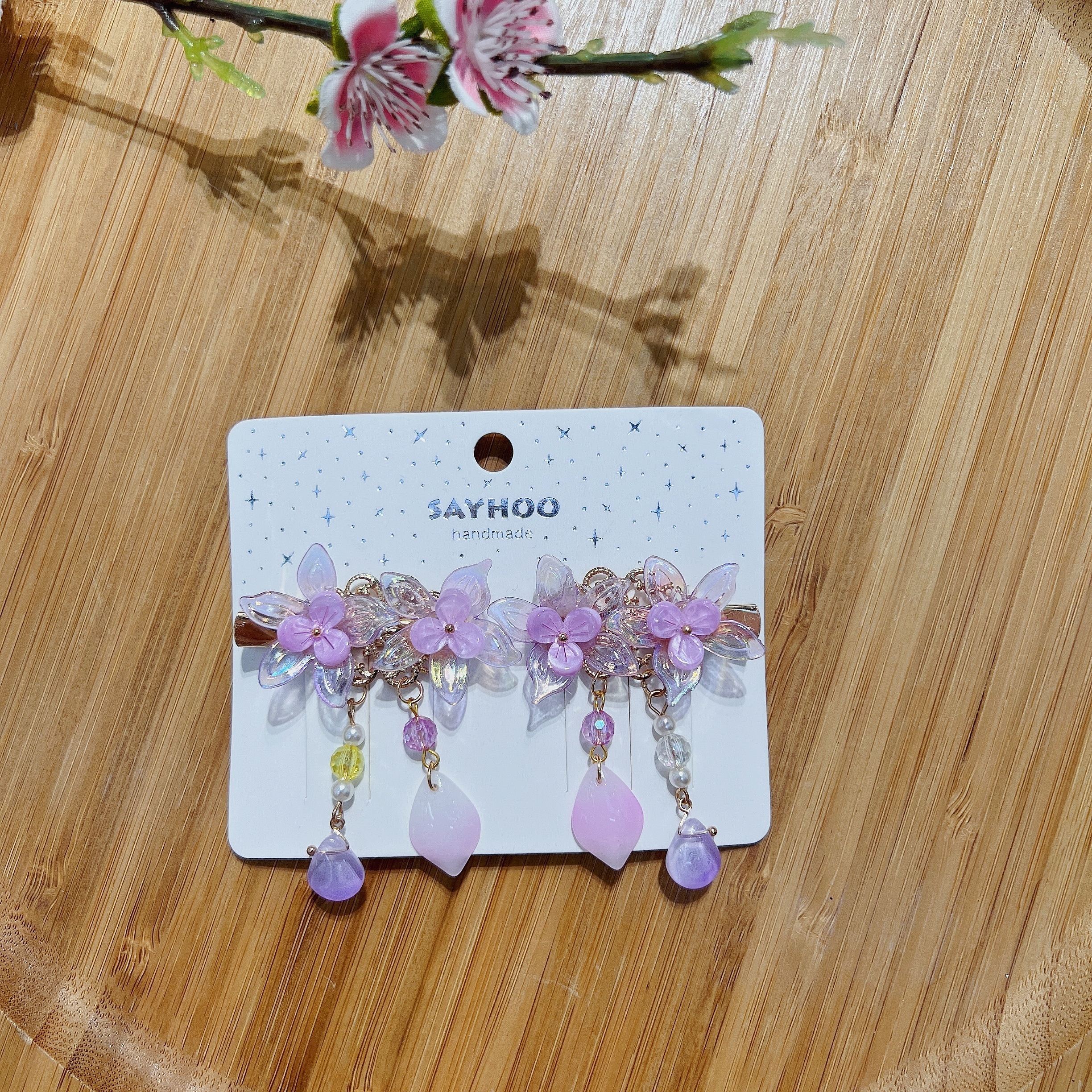 Hairless Hanfu clip - Color-plated double flower pair clip Specification image