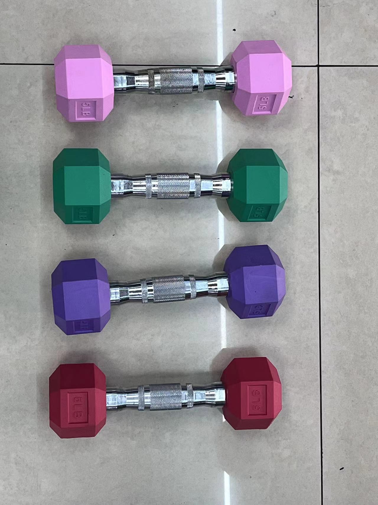 包胶六角彩色哑铃5kg