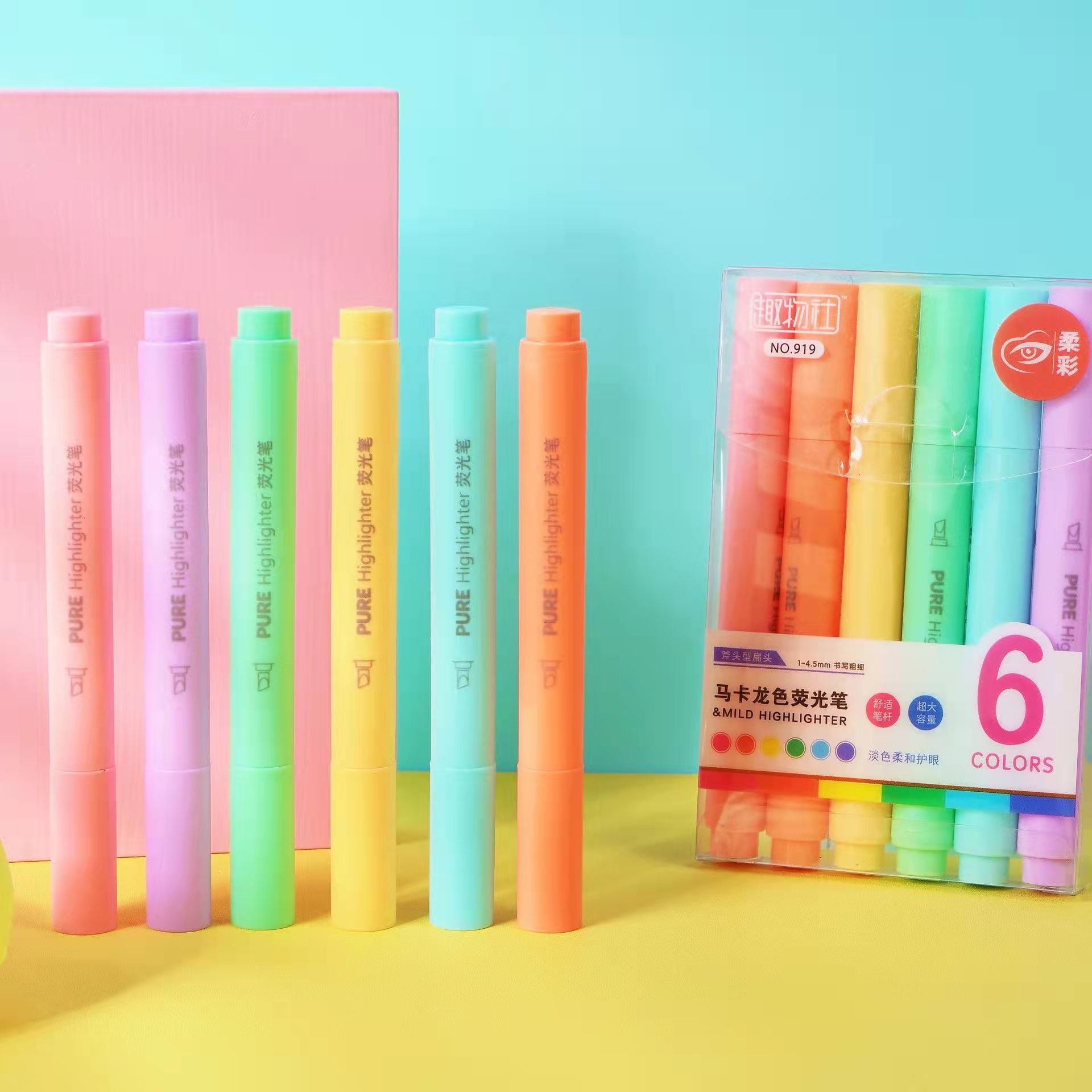 Macaron colored highlighter pen, student key point marking pen, notebook pen Specification image
