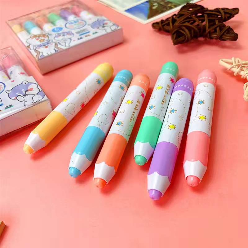 Pencil-shaped colored highlighters, student key point marking pens, journal pens, large-capacity drawing pens details Picture