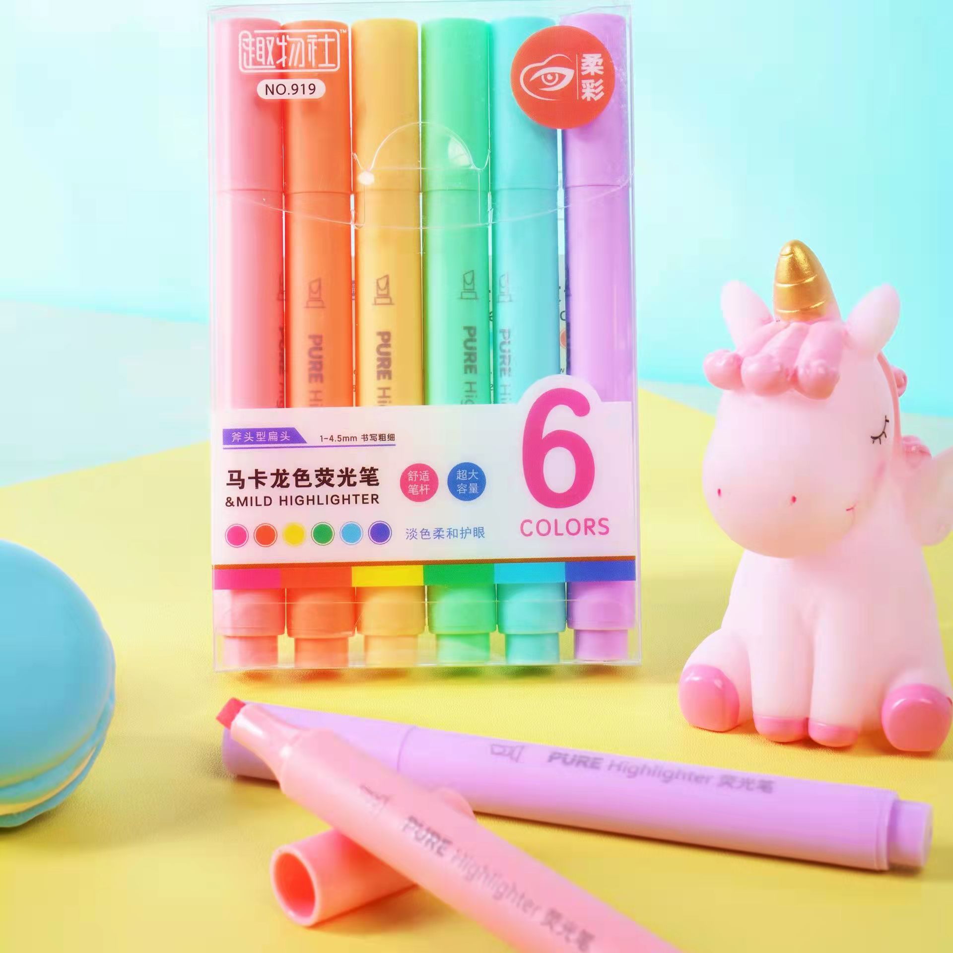 Macaron colored highlighter pen, student key point marking pen, notebook pen
