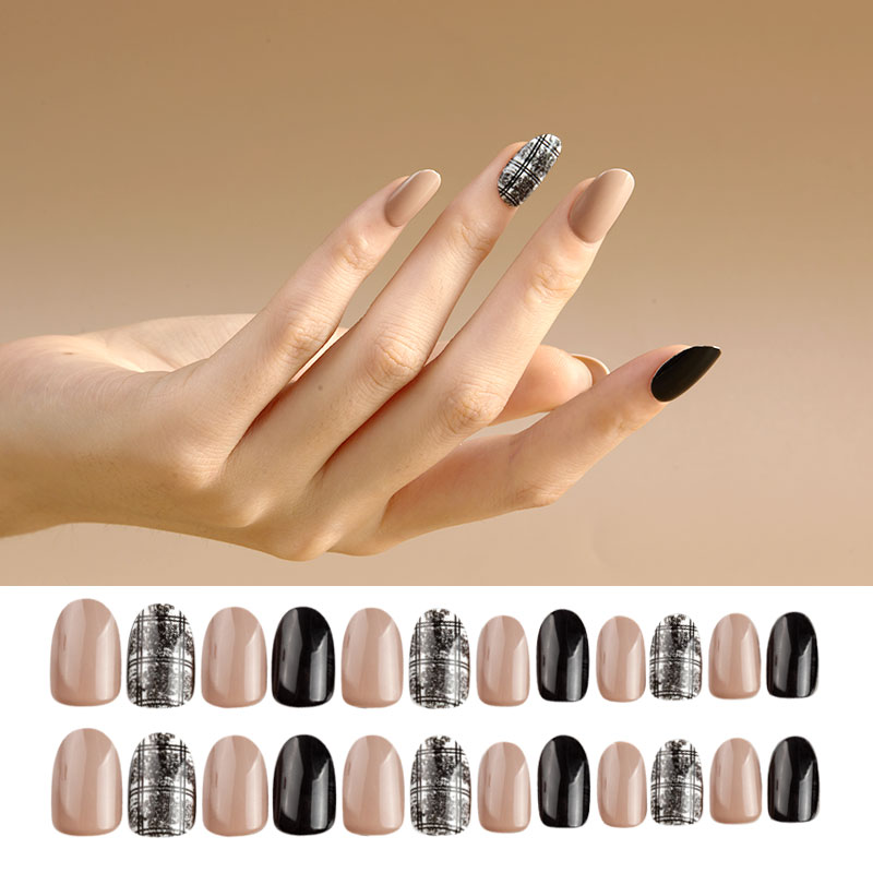 INS 'latest oval-shaped, simple and slender British checkered wearable nail art patch ribbon matte nail art patch is sincerely recruiting agents Specification image