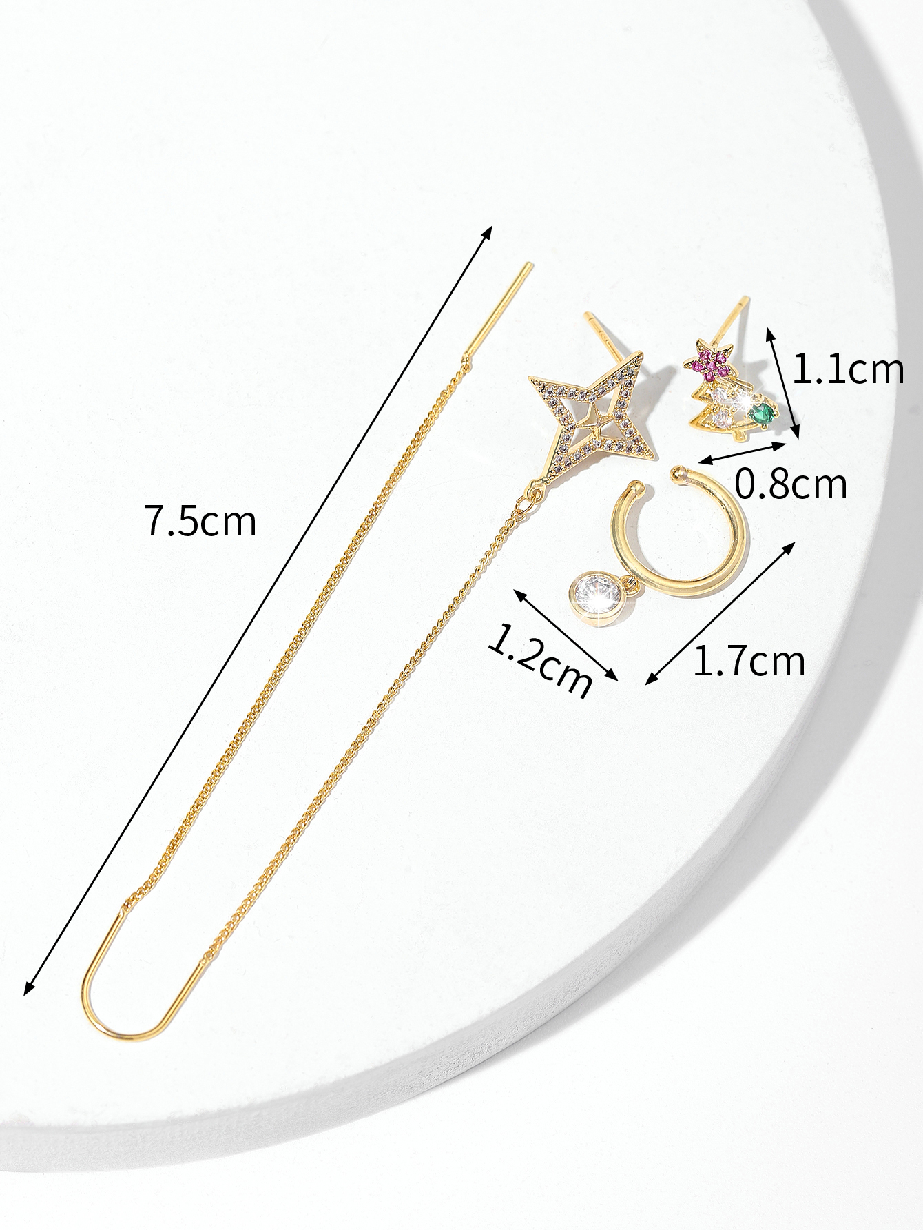 Xuhui brand exquisite and light luxury copper plated with real gold and zircon 925 silver needle star design fashionable stud earrings and ear hooks Specification image