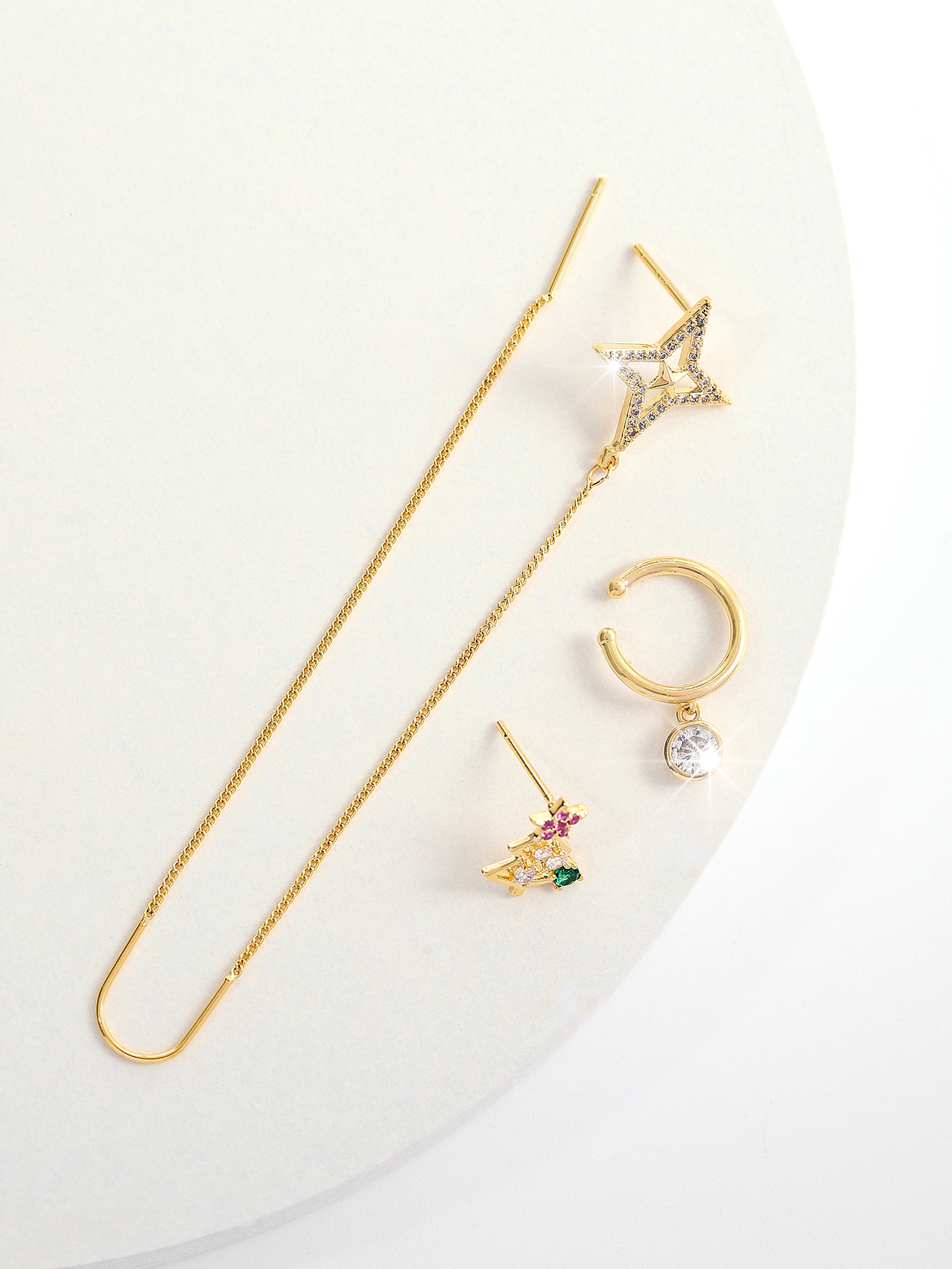 Xuhui brand exquisite and light luxury copper plated with real gold and zircon 925 silver needle star design fashionable stud earrings and ear hooks details Picture