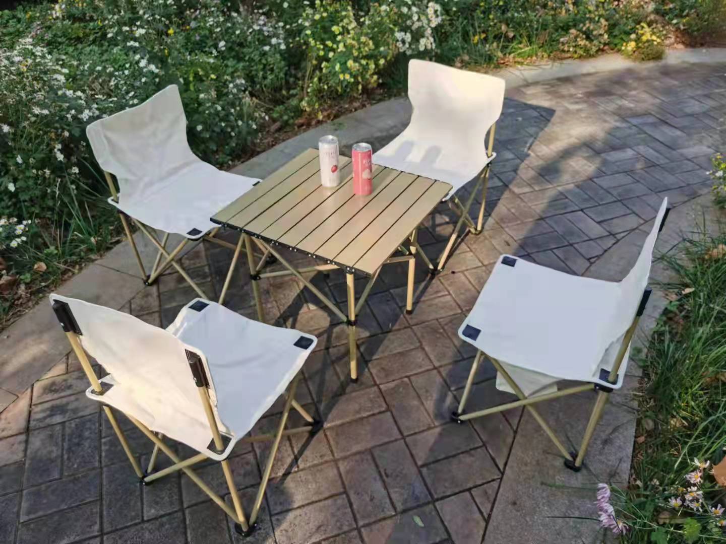 户外五件套桌椅 折叠桌椅套装便携 铝合金露营野餐桌椅 沙滩椅 休闲桌椅套装详情图4