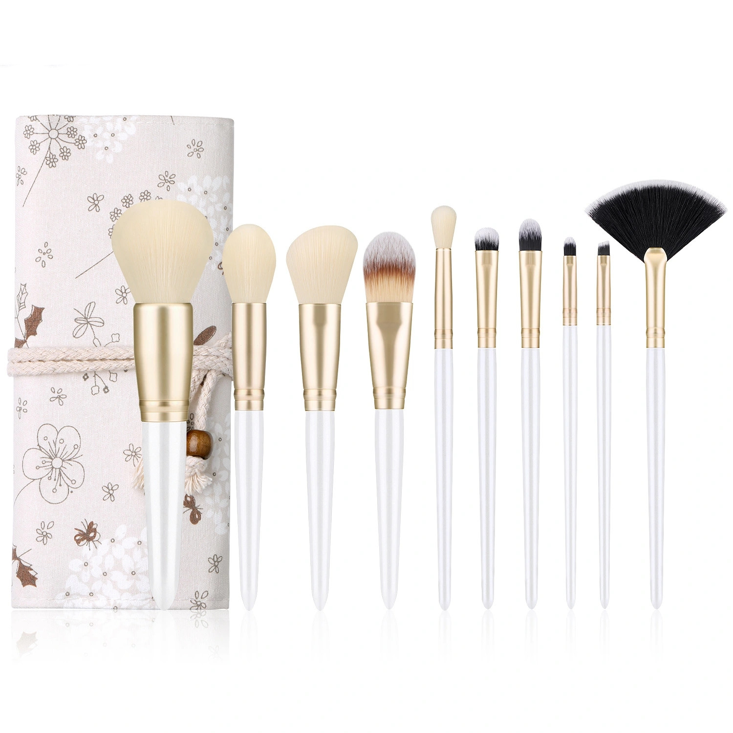 10-piece makeup brush set, woodblock small floral dragonfly storage bag, brush bag, eyeshadow powder, concealer, blush brush, shanilak