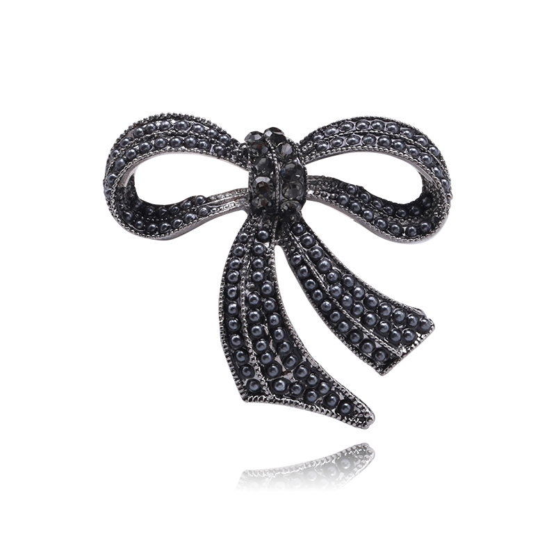 Factory direct sales of creative light luxury Korean version new best-selling cartoon rice bead bow light luxury water diamond creative retro brooch simple and fashionable accessory pin in stock Item Picture
