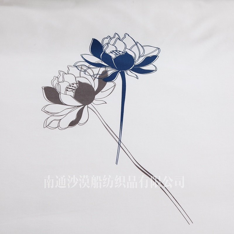 Bingti Lotus High-end Hotel four-piece bedding set, made of all-cotton Gongsatin fabric and featuring high-end printing techniques, is a homestay hotel Item Picture