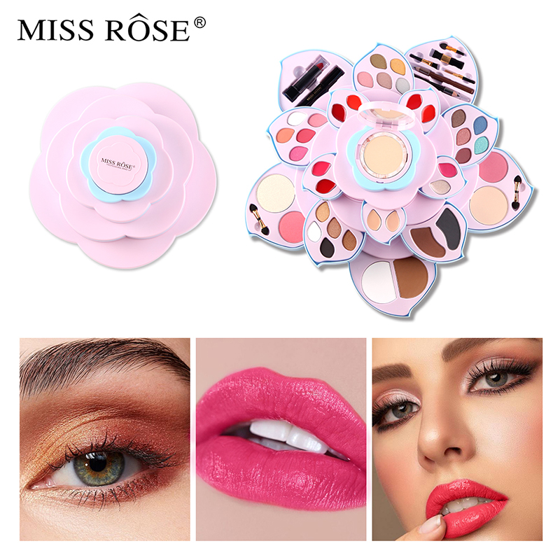 MISS ROSE气垫BB粉色旋转大梅花彩妆盘跨境眼影盘多功能彩妆套装图