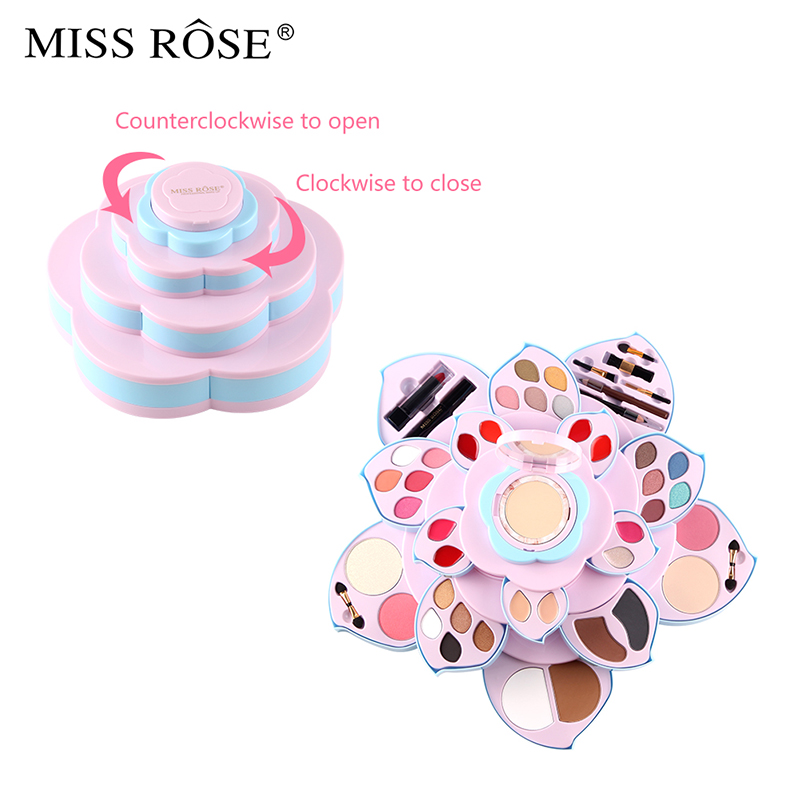 MISS ROSE气垫BB粉色旋转大梅花彩妆盘跨境眼影盘多功能彩妆套装详情图3