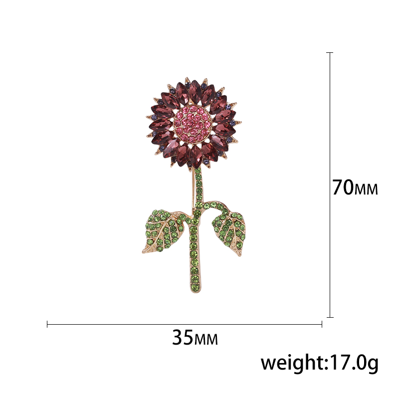 Factory direct sales of creative and light luxury Korean version new best-selling cartoon water diamond sunflower water diamond creative retro brooches, simple and fashionable accessory pins in stock Application Scenario