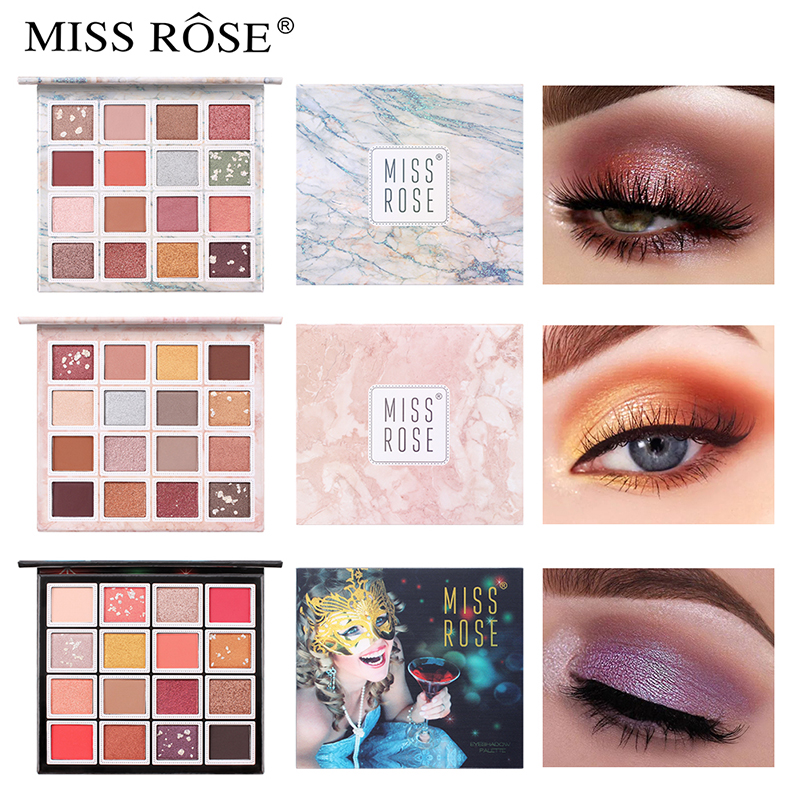 MISS ROSE 16色眼影eyeshadow外贸跨境彩妆盘珠光哑光眼影盘图