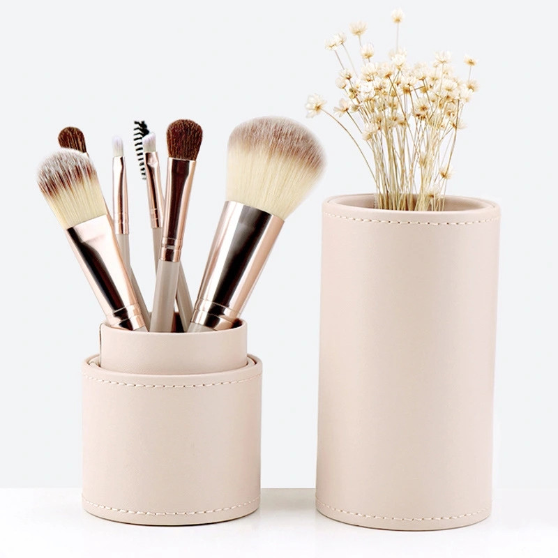 Makeup brush set: 7 beige horsehair brushes, eye brush, shadow brush, blush, loose powder, highlight, contouring brush, beauty tools, shanilak