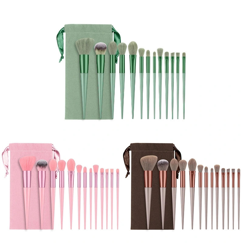 Sijiqing 13-piece makeup brush Set fix Fiber Soft Bristle Green Field Wizard Powder Blush Brush Beauty Tool shanilak Specification image
