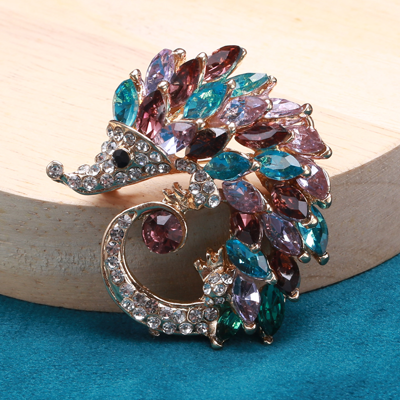 Factory direct sales of creative and light luxury Korean version new best-selling cartoon water diamond hedgehog money tree light luxury water diamond creative retro brooch simple and fashionable accessory pin in stock Specification image