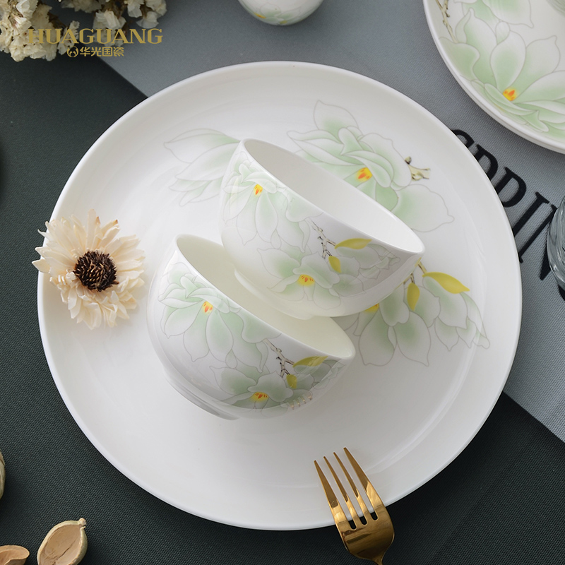 Huaguang Bone China and National porcelain glazed Mid-color Set of tableware 32-head / 46-head Magnolia Gift Box details Picture