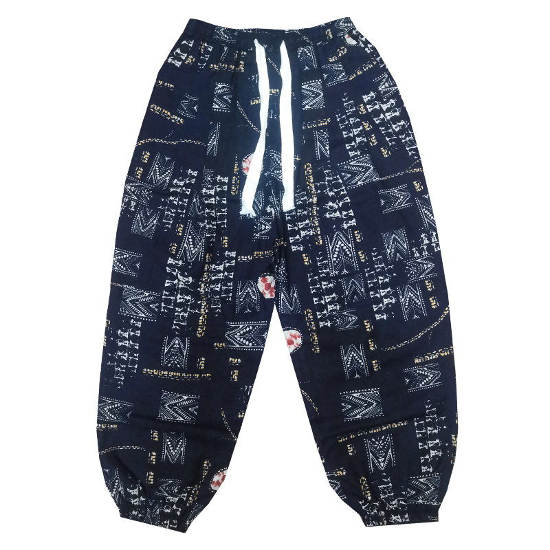 Men's 9-inch pants, thin linen baggy pants, summer loose tight-fitting Harun casual pants, plate-size beach flower pants Item Picture