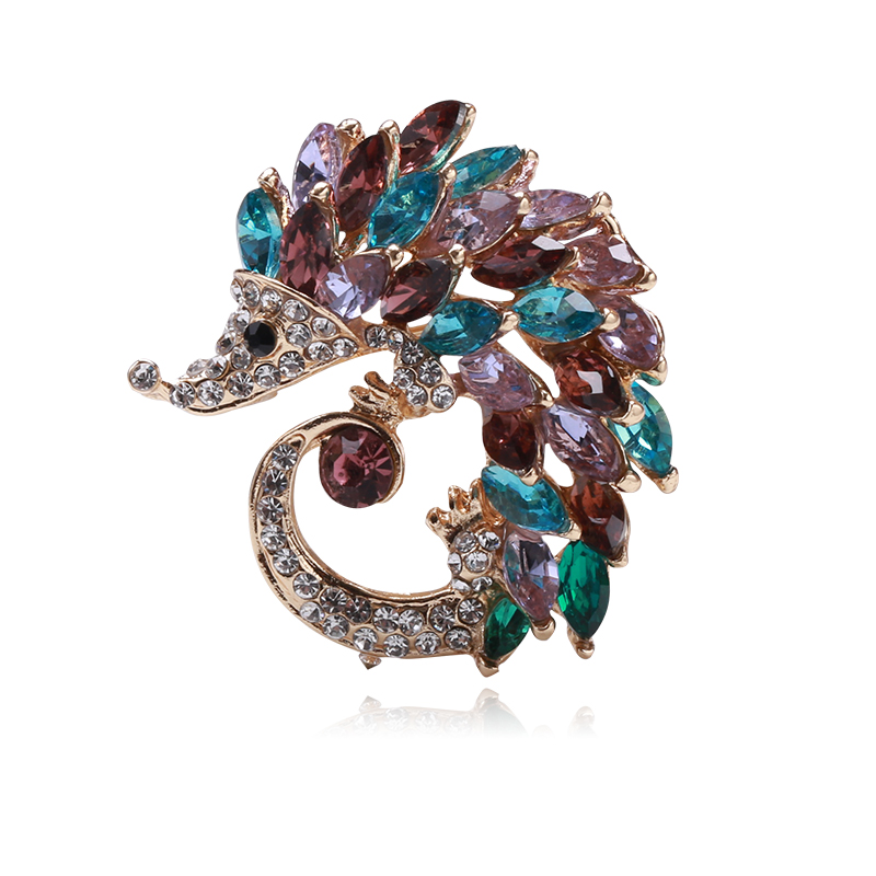 Factory direct sales of creative and light luxury Korean version new best-selling cartoon water diamond hedgehog money tree light luxury water diamond creative retro brooch simple and fashionable accessory pin in stock Item Picture