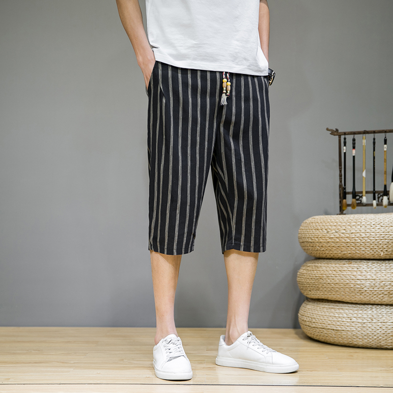 Linen shorts, men's summer thin slits, breathable casual printed mid-length pants, men's equestrian pants, 60% to 70% beach pants Item Picture