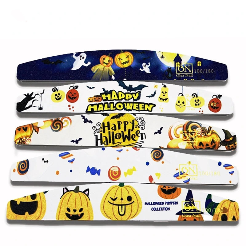 Nail art tools, nail files, half-moon-shaped printed nail art shaping grinding strips, Halloween color printing sandpaper files