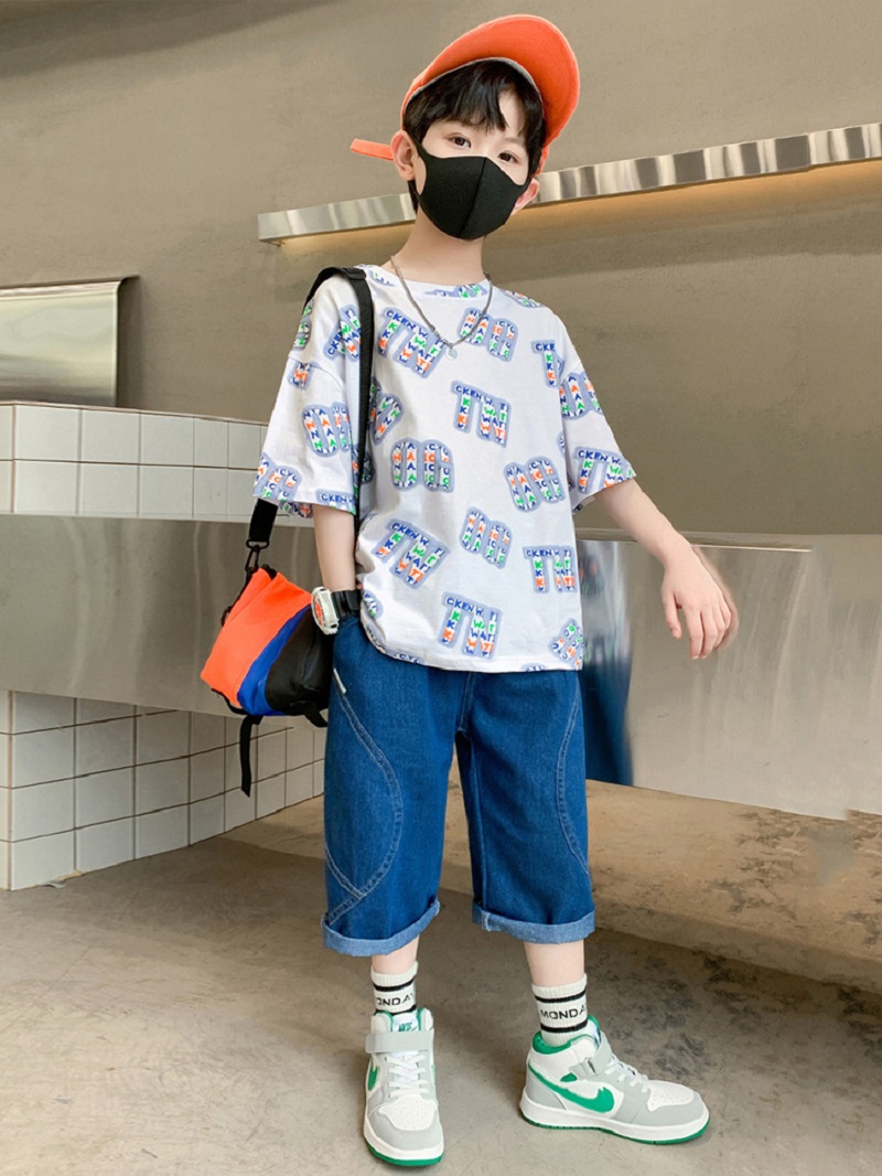 Children's and Boys' summer set 2022 New style summer wear for big Kids, stylish short-sleeved and cool boys' cool and trendy outfits