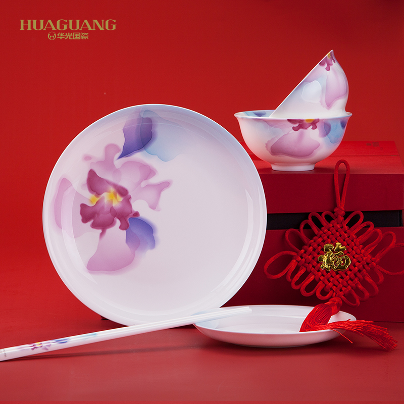 华光国瓷 骨瓷碗碟套装家用 餐具套装 釉中彩新中式礼盒 国韵天香