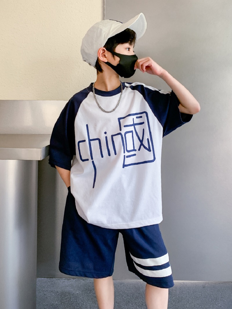 2022 New Summer Boys' Set from Zhongda Children's short-sleeved sportswear with Chinese style and national trend, cool and stylish pure cotton summer wear for children