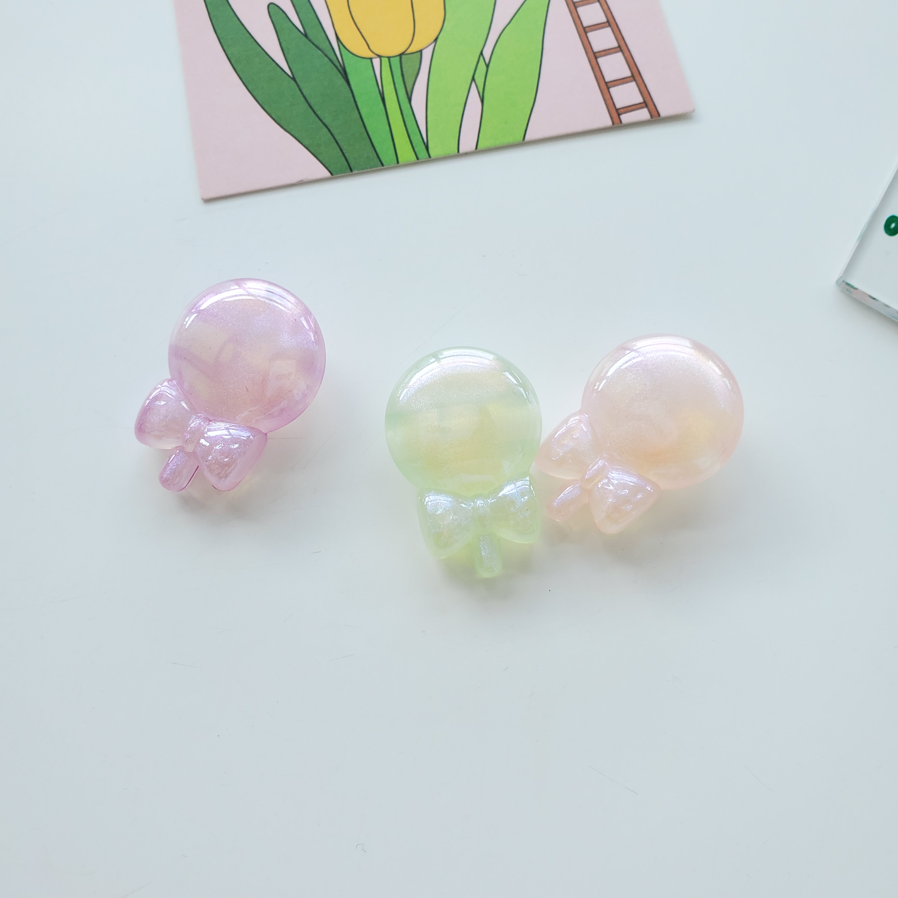 Chenming ornamento 22MM perolado azúcar frijoles acrílico dibujos animados lollipop DIY accesorios accesorios sueltos cuentas hair loop material 100pcs/pack Item Picture