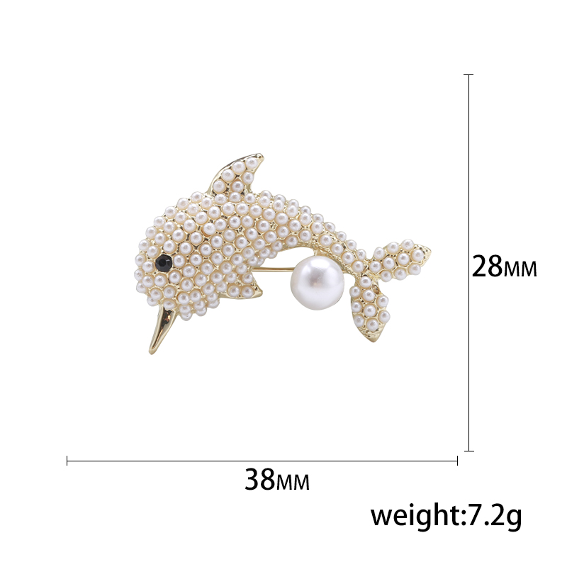 Factory direct sales of creative and light luxury Korean version new best-selling cartoon pearl dolphin money tree light luxury water diamond creative retro brooch simple and fashionable accessory pin in stock Specification image