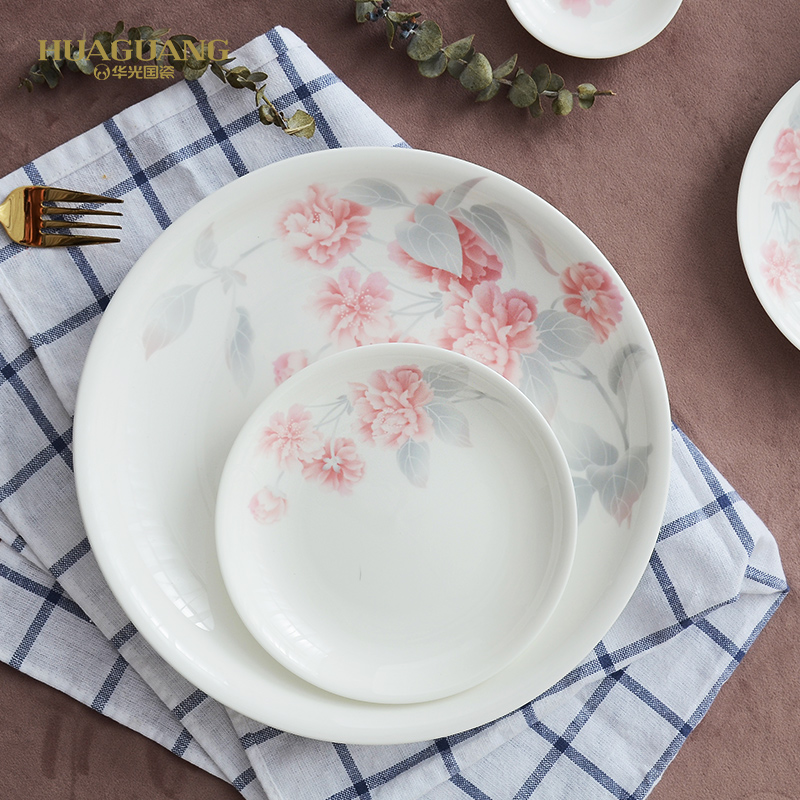 Huaguang National Porcelain Bone China Bowl and Plate Set, Household Tableware Set, New Chinese-style Glazed Color Gift Box, Romantic Dawn Application Scenario