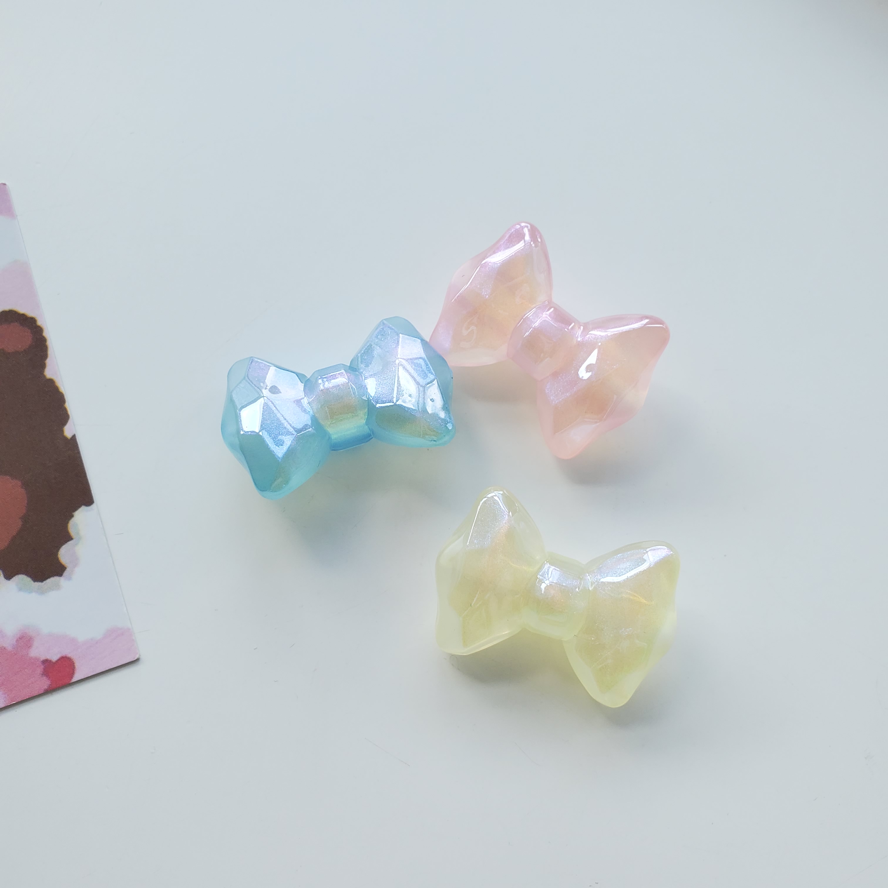 Chen Ming's DIY jewelry accessories, pearlescent sugar beans, acrylic beads, handcrafted 35mm back hole bow accessory materials, complete package Item Picture