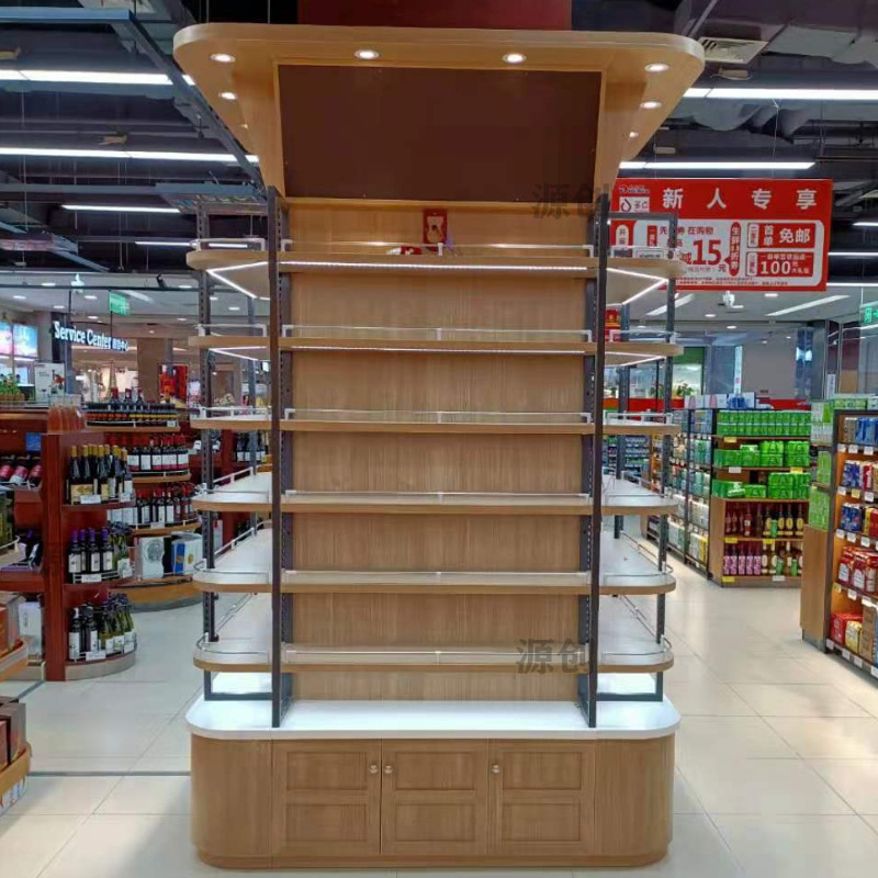 超市便利店食品糖果多层钢木四面包柱 方形圆形6层旋转式货架定制详情图2