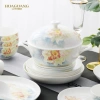 Huaguang National Porcelain Bone China Bowl and Plate Set, Household Tableware Set, New Chinese-style Glazed Color Gift Box, Lotus Under the Moon Application Scenario