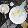 Huaguang National Porcelain Bone China Bowl and Plate Set, Household Tableware Set, New Chinese-style Glazed Color Gift Box, Lotus Under the Moon Specification image