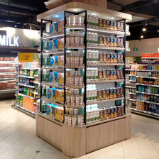 超市便利店食品糖果多层钢木四面包柱 方形圆形6层旋转式货架定制