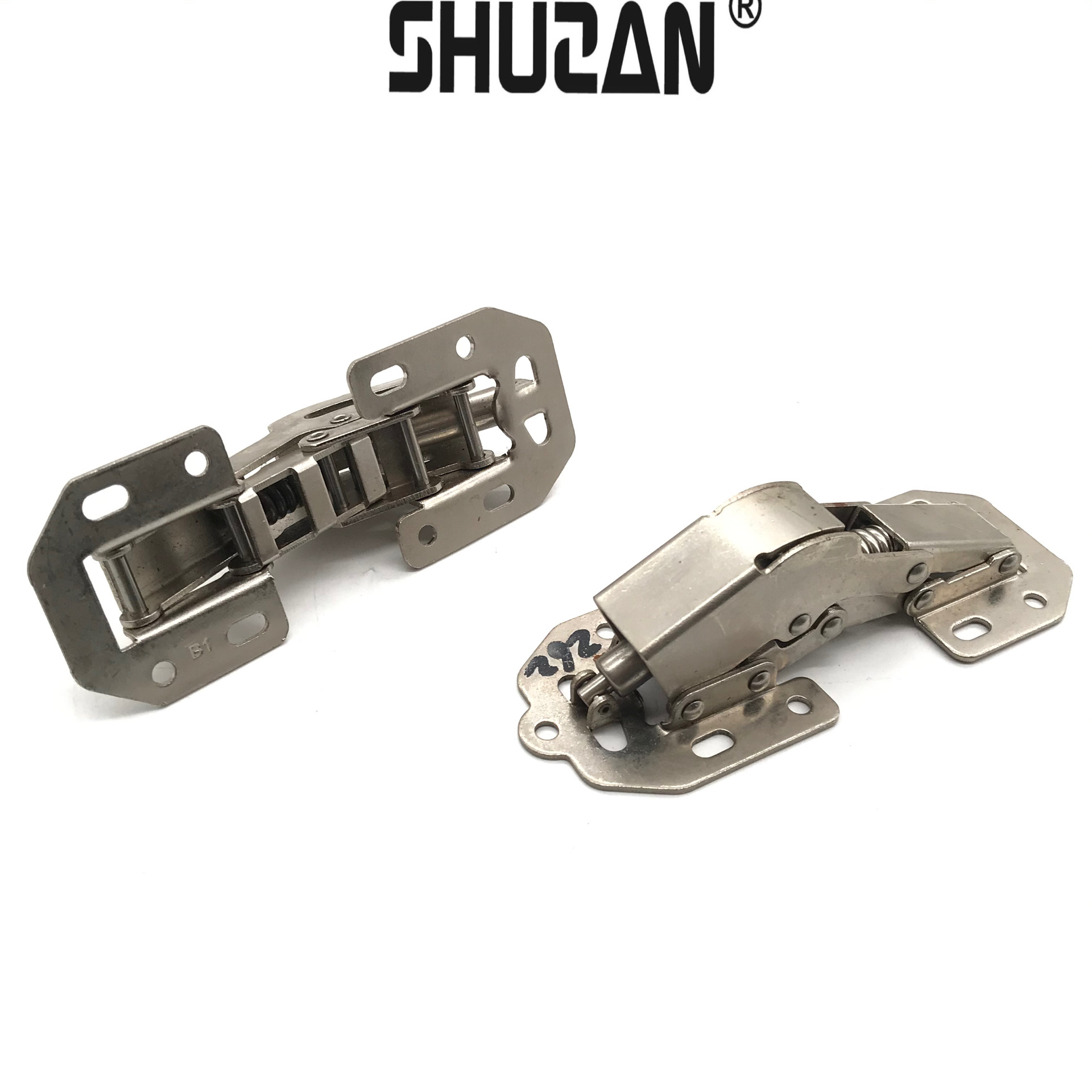 舒赞 桥式3寸青蛙弹子铰链 柜门弹簧平头铰链五金工具合页 其他五金工具白底实物图