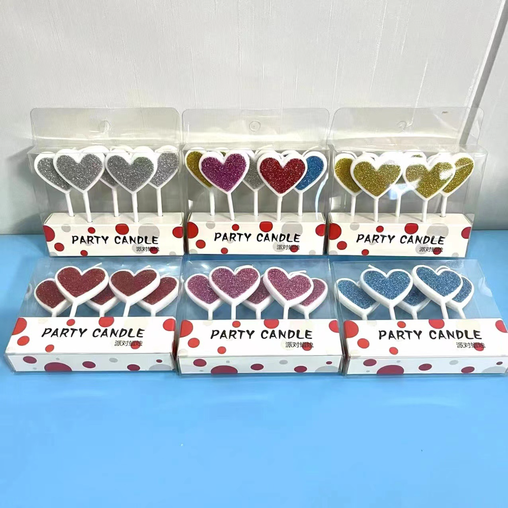 批发五角星爱心蜡烛镀漆撒亮片金粉生日蜡烛5只装派对蛋糕蜡烛