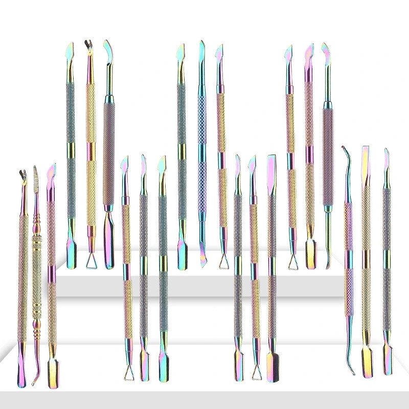 Stainless steel color titanium nail tools, dead skin forks, nail planers, steel push nail trims, three-piece nail set shanilak Item Picture