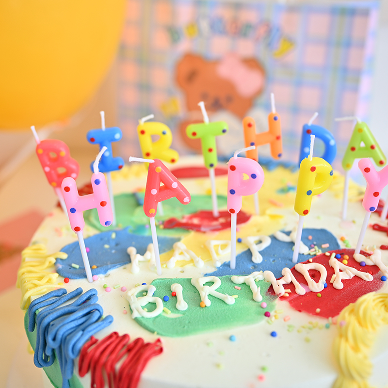 彩色HB生日蜡烛波点happy birthday蛋糕装饰生日快乐字母烘焙插件